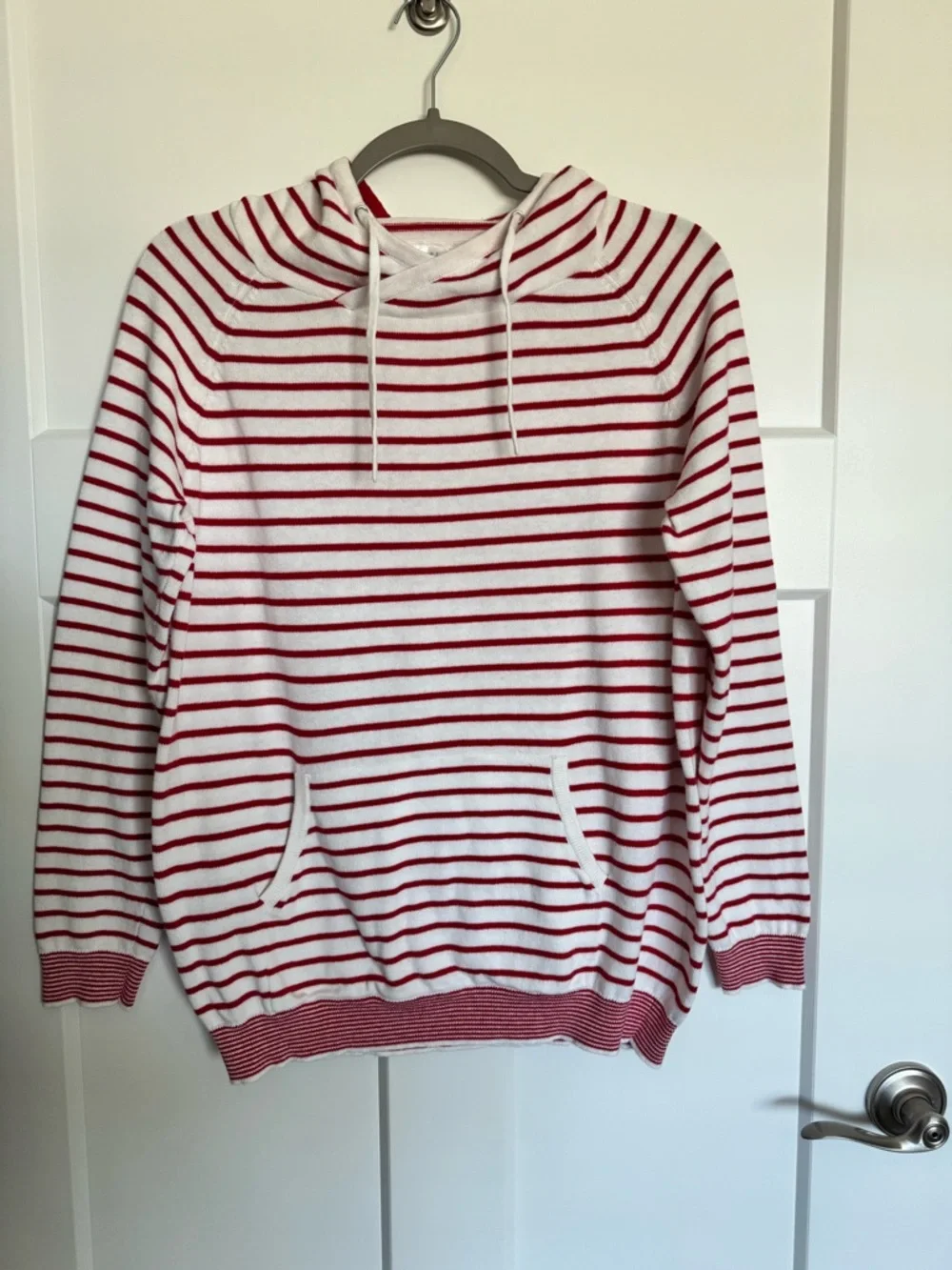 Amour Vert Kaitlyn White Red Striped Cowl Neck Drawstring Pullover Sweater Sz M